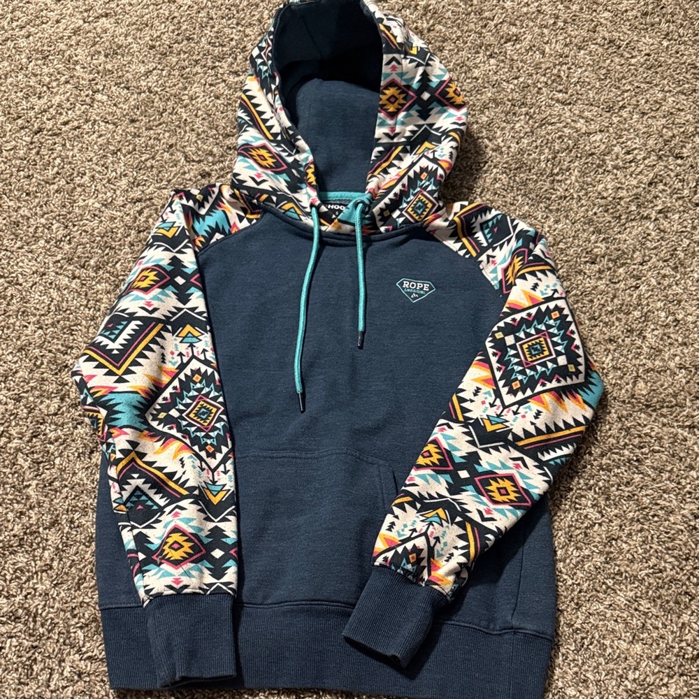 Aztec Pattern Hoodie for women - Blue